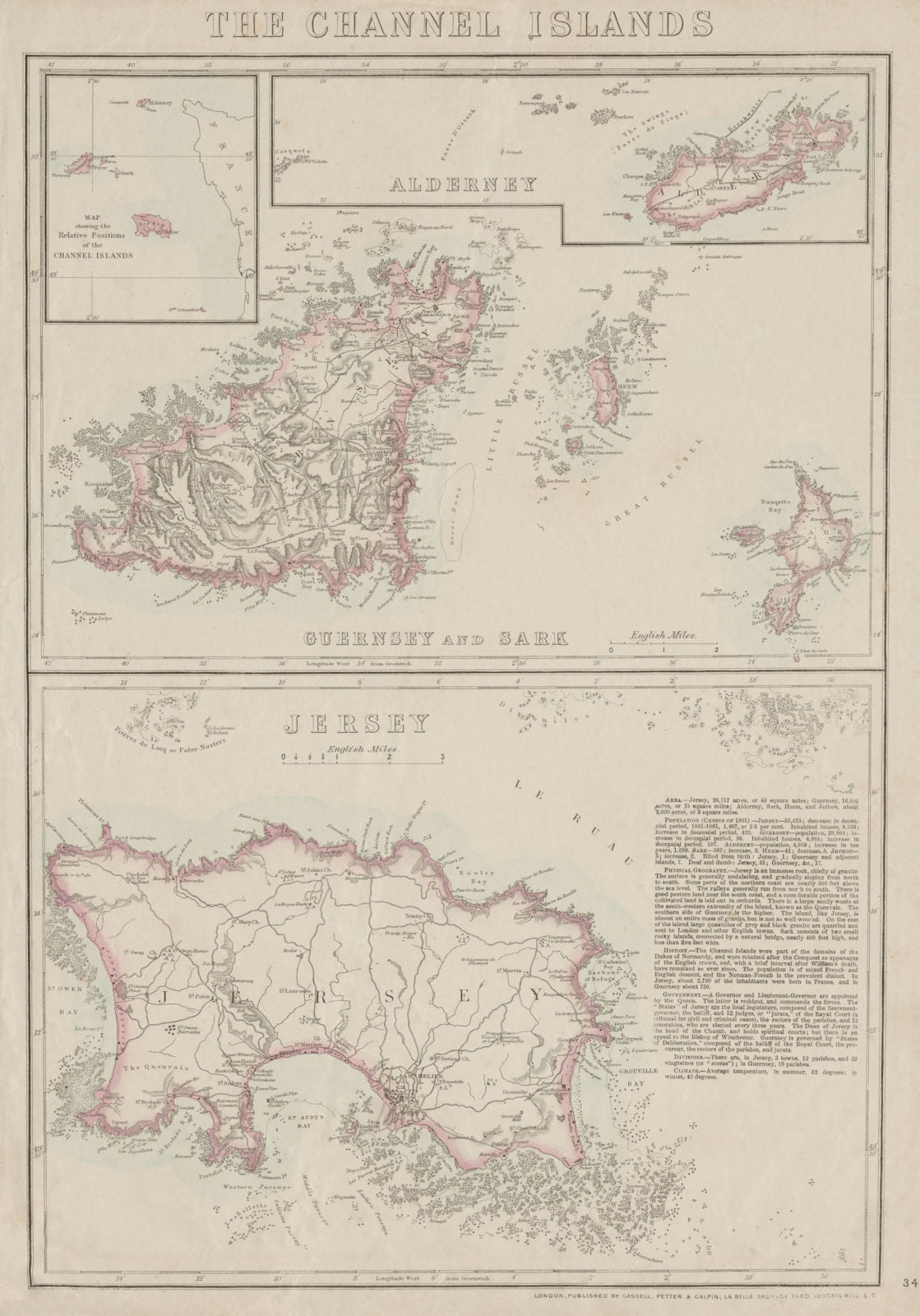 THE CHANNEL ISLANDS. Guernsey Jersey Alderney Sark & Herm. WELLER 1863 old map
